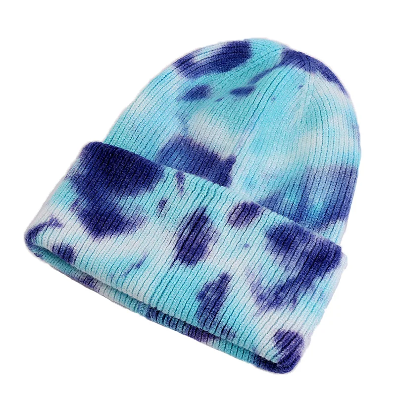 Unisex Cool Winter Men Women Gradient Tie Dye Hat Skullies Beanies Acrylic Stretch Knit Sport Windproof Warm Short Melon Cap R80