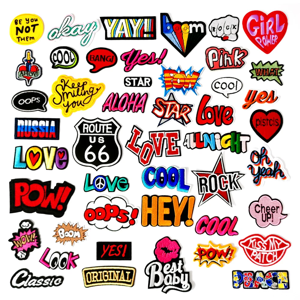 LOVE OOPS POW HEY Mend Patch Badges Embroidered Applique Sewing Clothes Stickers Garment Apparel Accessories Patches Badge