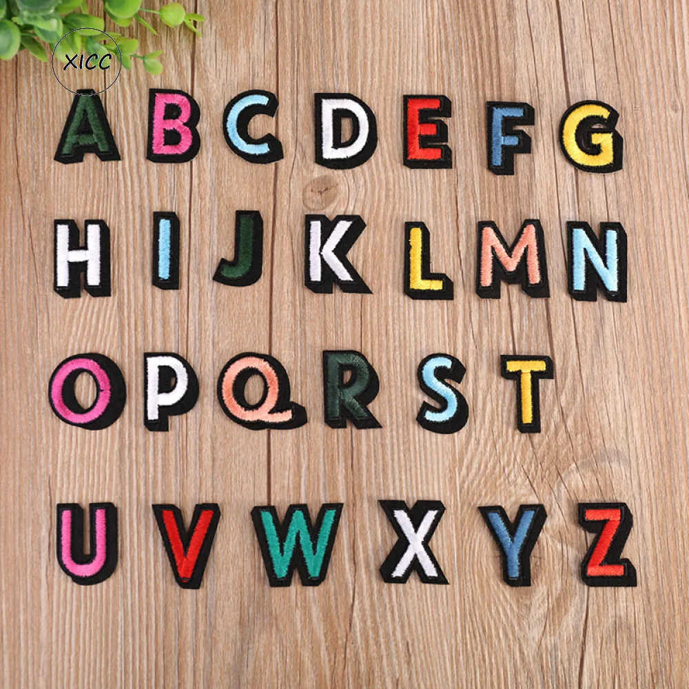 TN 26 English Letters Fashion Embroidery Iron on Patches Small Alphabet A-Z Name Bagde Colorful Cartoon Cloth Decoration Sticker