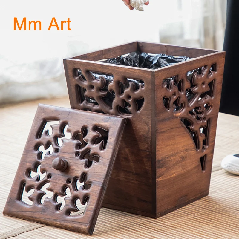 Thailand Retro Creative Wooden Trash Bin Home Storage Bucket Kitchen New Chinese Style