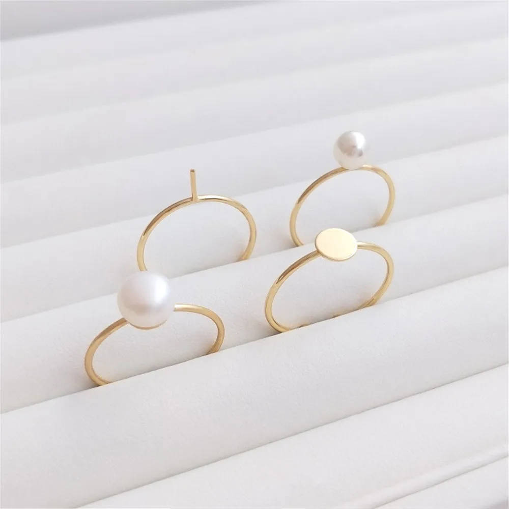 14K plated gold DIY hand pinto ring paste ring face half hole bead needle inlaid pearl opening ring accessories