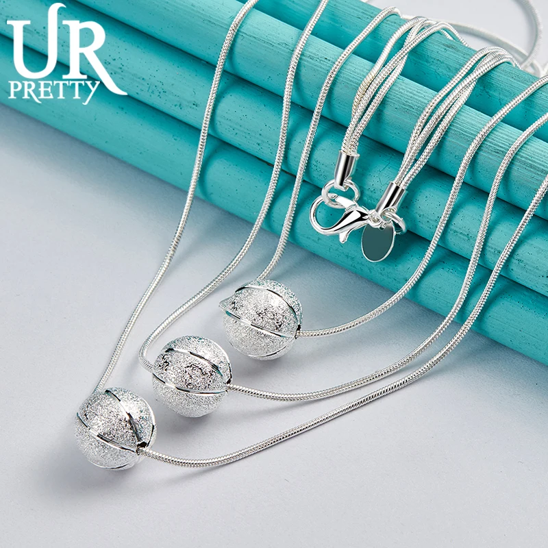

URPRETTY 925 Sterling Silver Ball Round Snake Chain Necklace 18 Inch Chain For Woman Wedding Party Engagement Jewelry Gift