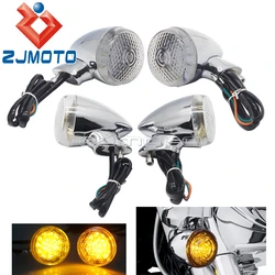 Chrome Retro 12V LED Amber Motorcycle Turn Signal Indicator Lights Universal For Harley Yamaha Honda Bobber Blinker Lamp