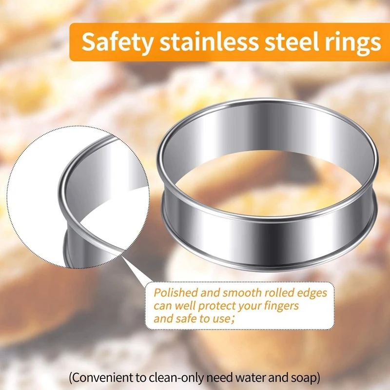 4 Inch Muffin Rings Crumpet Rings, Set of 10 Stainless Steel Muffin Rings Molds Double Rolled Tart Rings Round Tart Ring