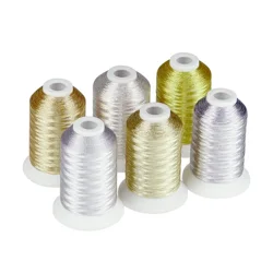 Simthread Colori Oro Argento Metallizzato filo da ricamo per la mano o macchina da ricamo, 6 bobine di 550 metri ciascuno