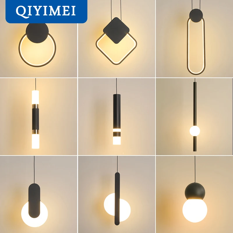 Modern LED Pendant Lights White/Black hanging Lamps For Bar Restaurant Bedroom Bedside Living Room Minimalist Fixtures