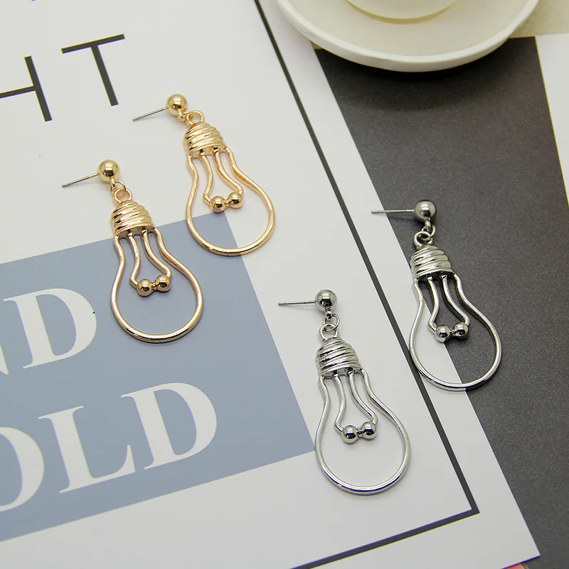 Unique Design Light bulb Drop Earrings for Women Creative Simple Metal Pendant Earrings Interesting Jewelry Friends Gifts