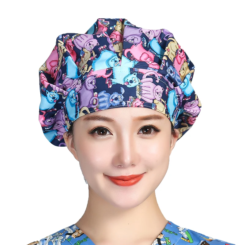 Chapeau en coton unisexe, bandeau de survêtement imprimé, couvre-chef Bouffant, réglable, pour le travail, Salon de beauté, vente en gros