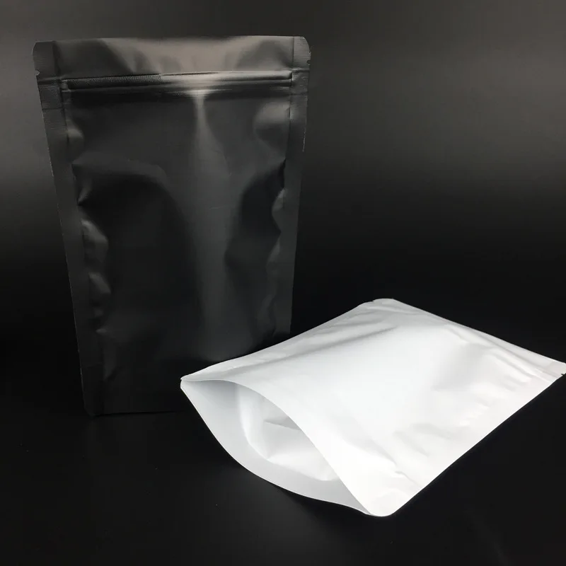 50pcs Matte Black White Snack Powder Food Storage Bags Zip Lock Aluminum Foil Mylar Packaging Bags Stand Up Bag Zip Lock Pouches