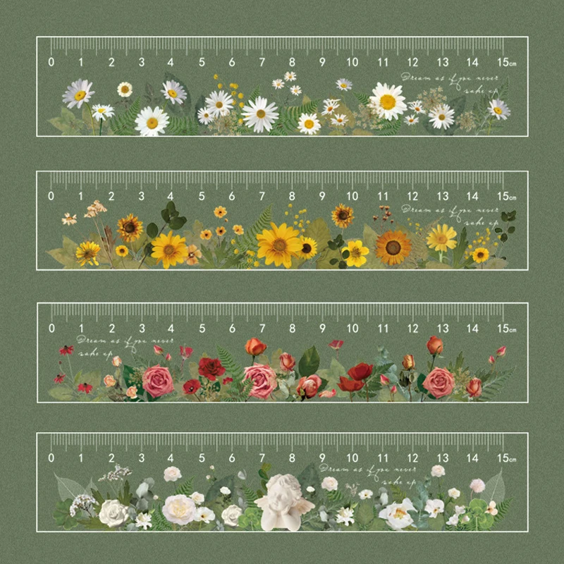 15 cm Acrylic Flowers Ruler Multifunction Drawing Tools For Students Cute Measuring Straight Rulers School Office Supplies New