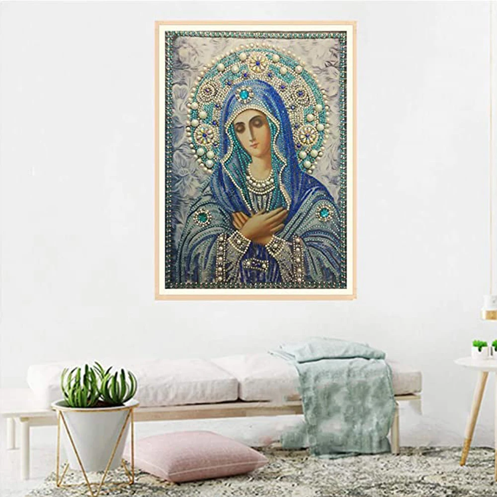 Special Shaped Round Crystal Drill  DIY Diamond PaintingEmbroidery Icon Religion Rhinestones, Cross Stitch, Gift for Mother Mary