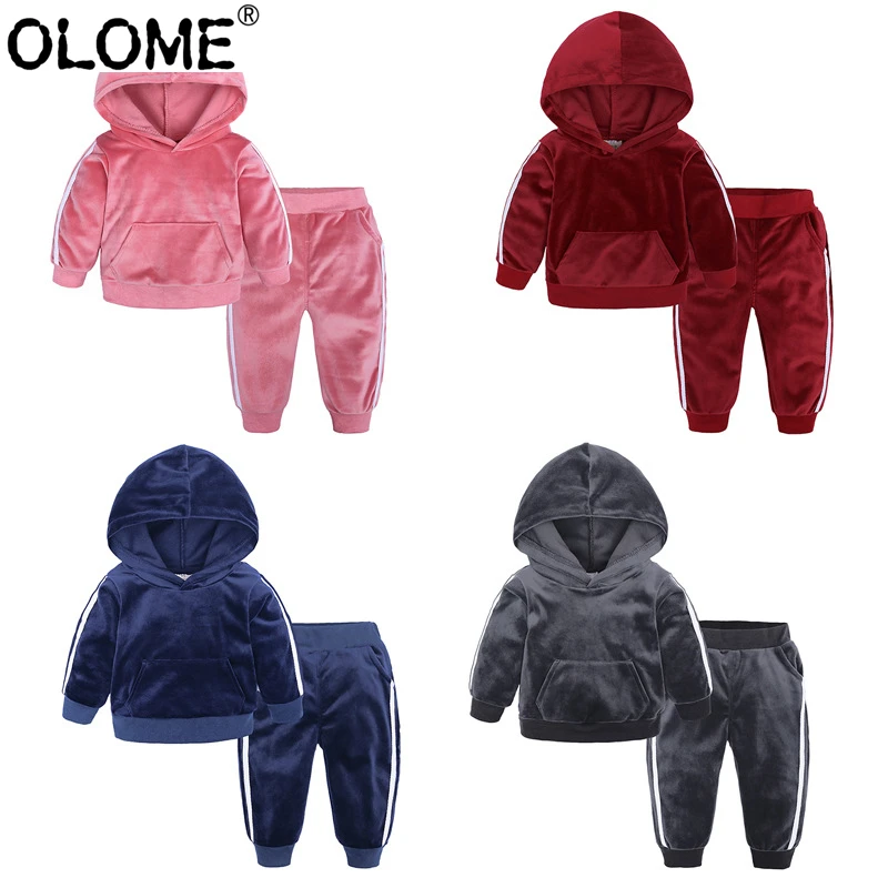 

Girls Velour Tracksuit Kids Hoodie Jogger Set Autumn Boys Clothing Sets Unisex Toddler Sweatshirt OLOME Children Sports Suits