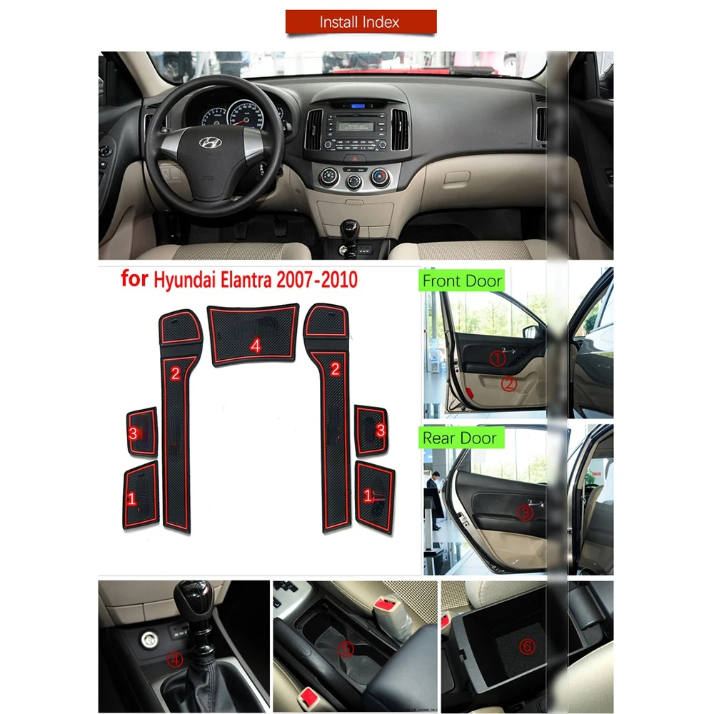 for Hyundai Elantra HD 2007 2008 2009 2010 Rubber Anti-slip Mat Door Groove Cup pad Gate slot Coaster Interior Car Accessories