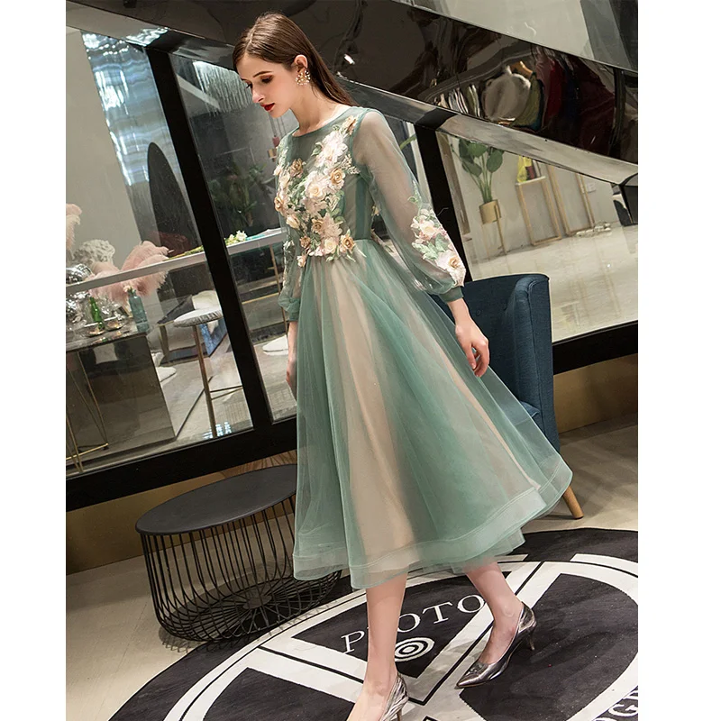 Customized Evening Dress Elegant O-Neck Appliques Plus Size Robe De Soiree Applieus Women Party Night Dresses