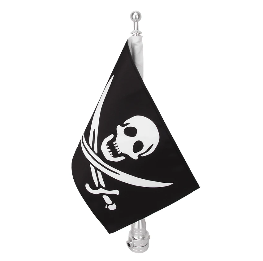 Motorcycle Silver Aluminum Rear Side Mount Flag Pole Skull National Flag For Harley Luggage Rack Moto Ornamental Accessories