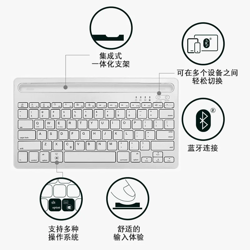 Bluetooth-compatitble Keyboard with Integrated Stand Rechargeable Multi-Device Portable Wireless Keyboard for Tablet Laptop