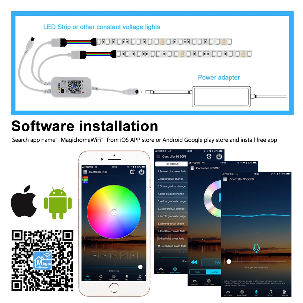 DC12V LED RGB Controller Wifi Musik Controller Doppel Ausgang IR Fernbedienung Für LED RGB Streifen