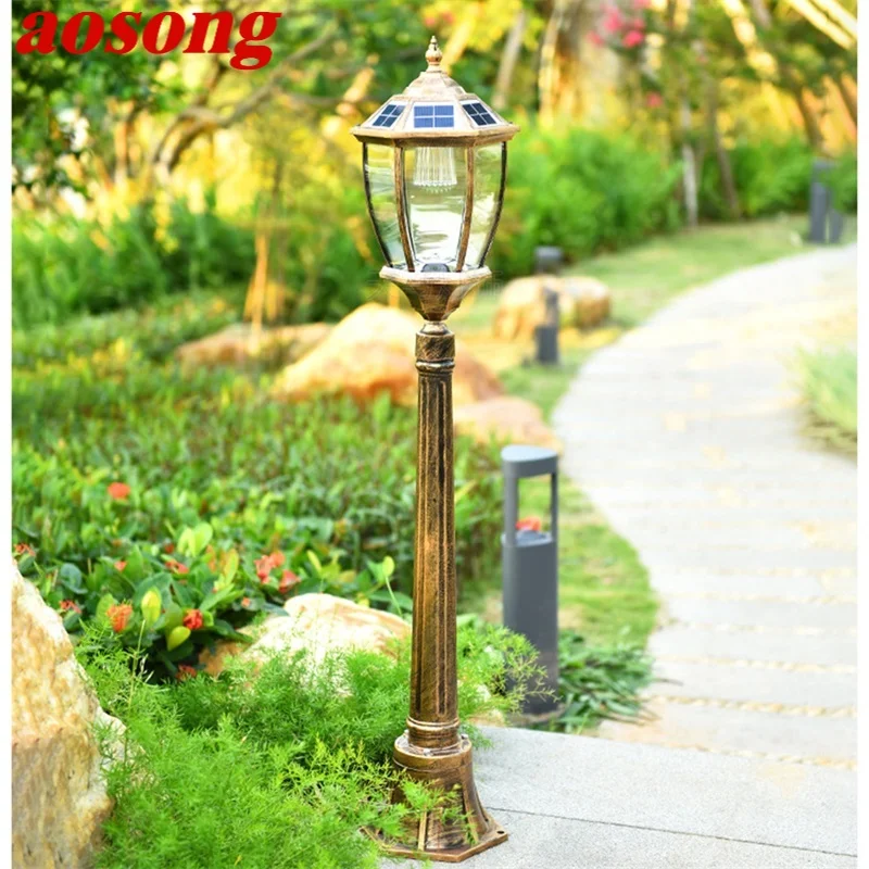 

Уличные фонари для газона AOSONG в стиле ретро, садовые светодиодсветодиодный водонепроницаемые лампы для дорожек, двора, украшение для дома