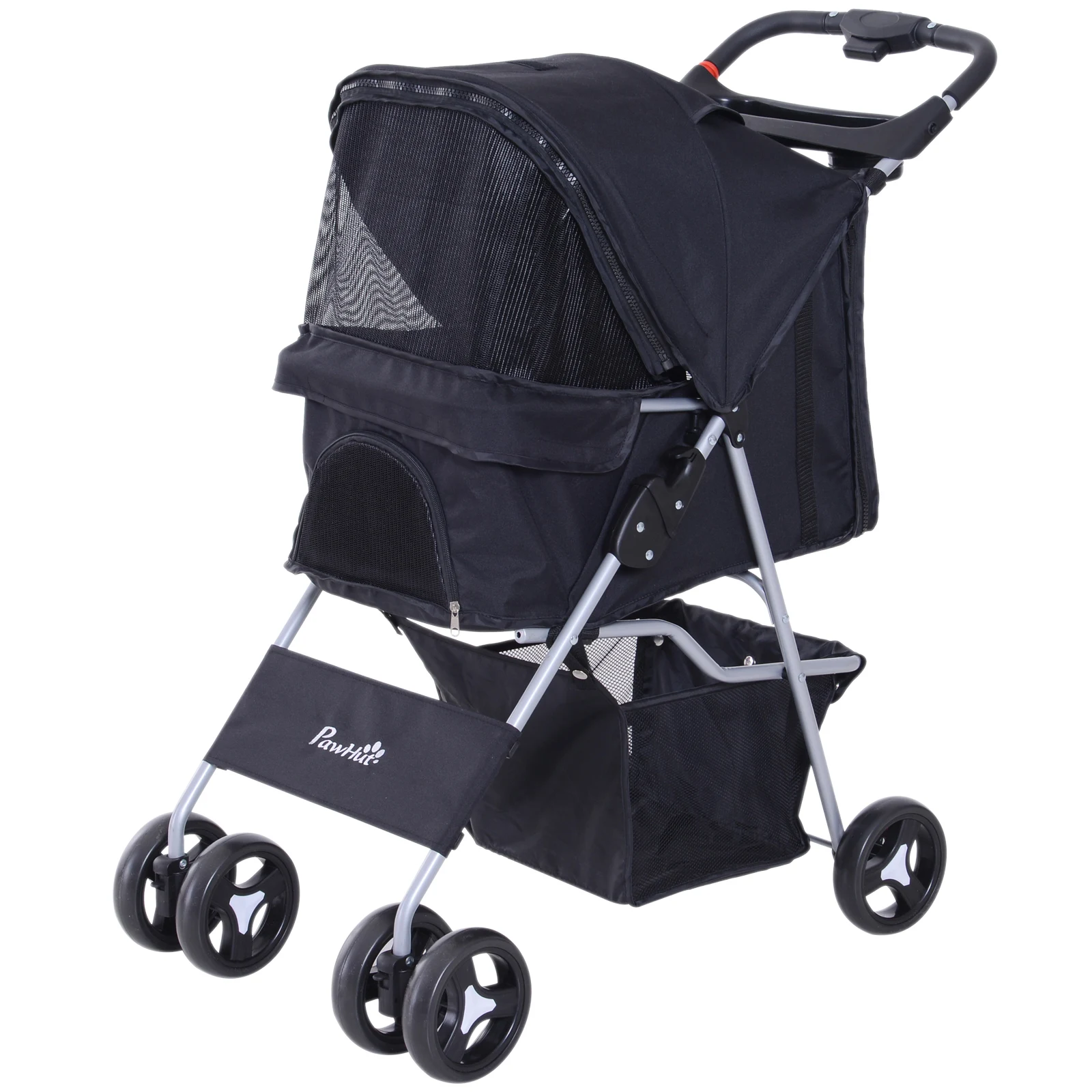 PawHut foldable pet stroller with awning adjustable 75x46x94 cm black