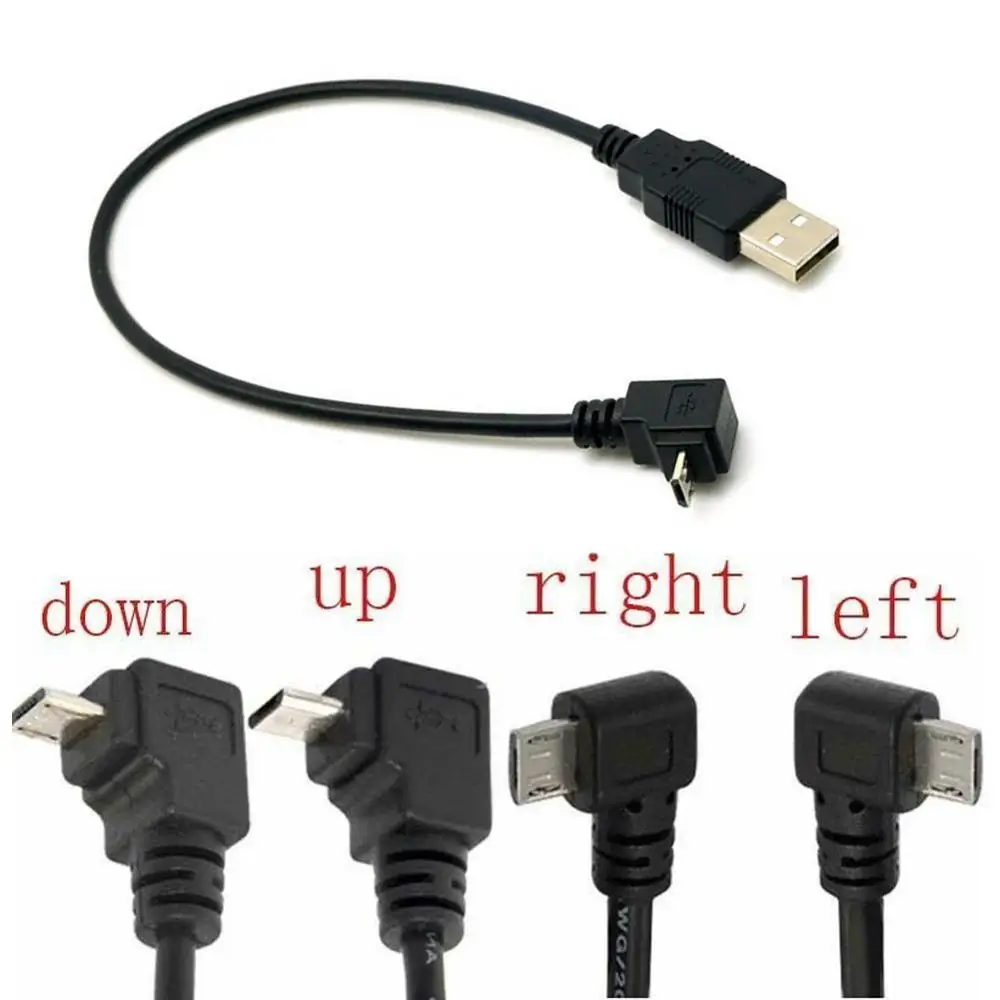 1PC 27cm Right Angle USB 2.0 Male to 90 Degree Left Micro Converter Pin USB Cable Connector Male Adapter 5 Cord Angle F0N3