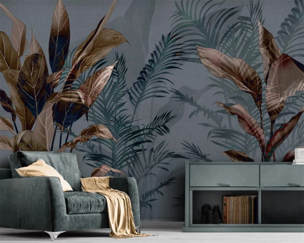 Custom modern 3d wallpaper abstract retro hand-painted tropical rainforest plant TV sofa background wall mural 3d wallpaper