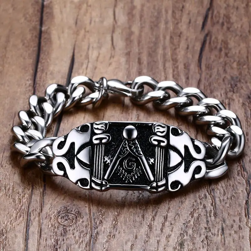 

Mens Bracelet, Freemasons Bracelets, Stainless Steel Heavy Cuban Chain Bracelet, Men Jewelry 21CM