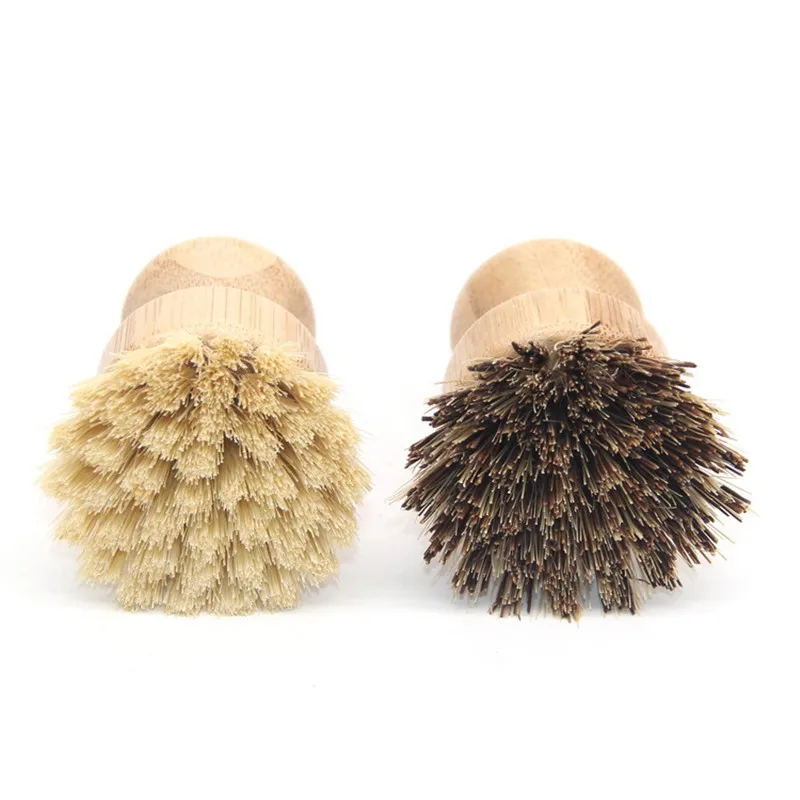 Kitchen Cleaning Brush Sisal Palm Bamboo Brush Short Handle Round Dish Pot Shoes Brush