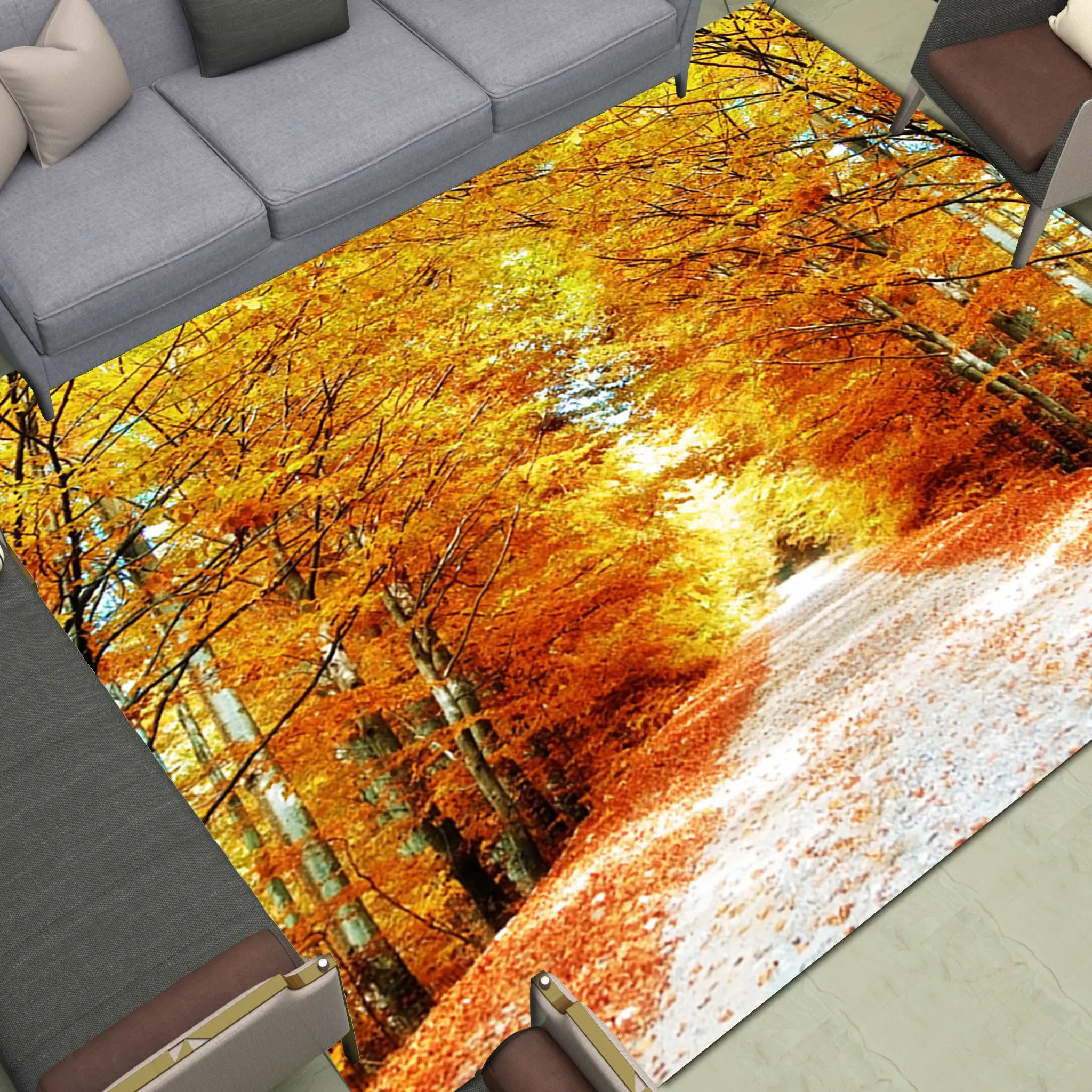 

Forest Scenic Area Rugs Large Anti Slip Printed Floor Mat Flowers Home Living Room Bedroom Carpet Decor Natural Trees