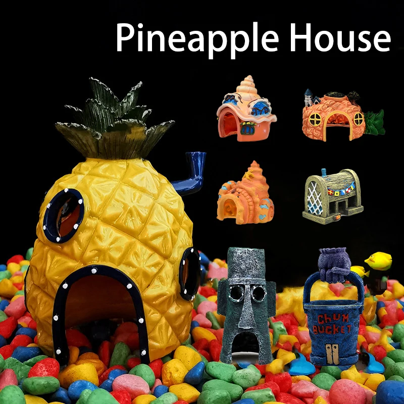 Pineapple Aquarium Decorate Ornaments for Home Accessories Fish Hideout House Reptile Hole Shelter Cave Resin Crafts