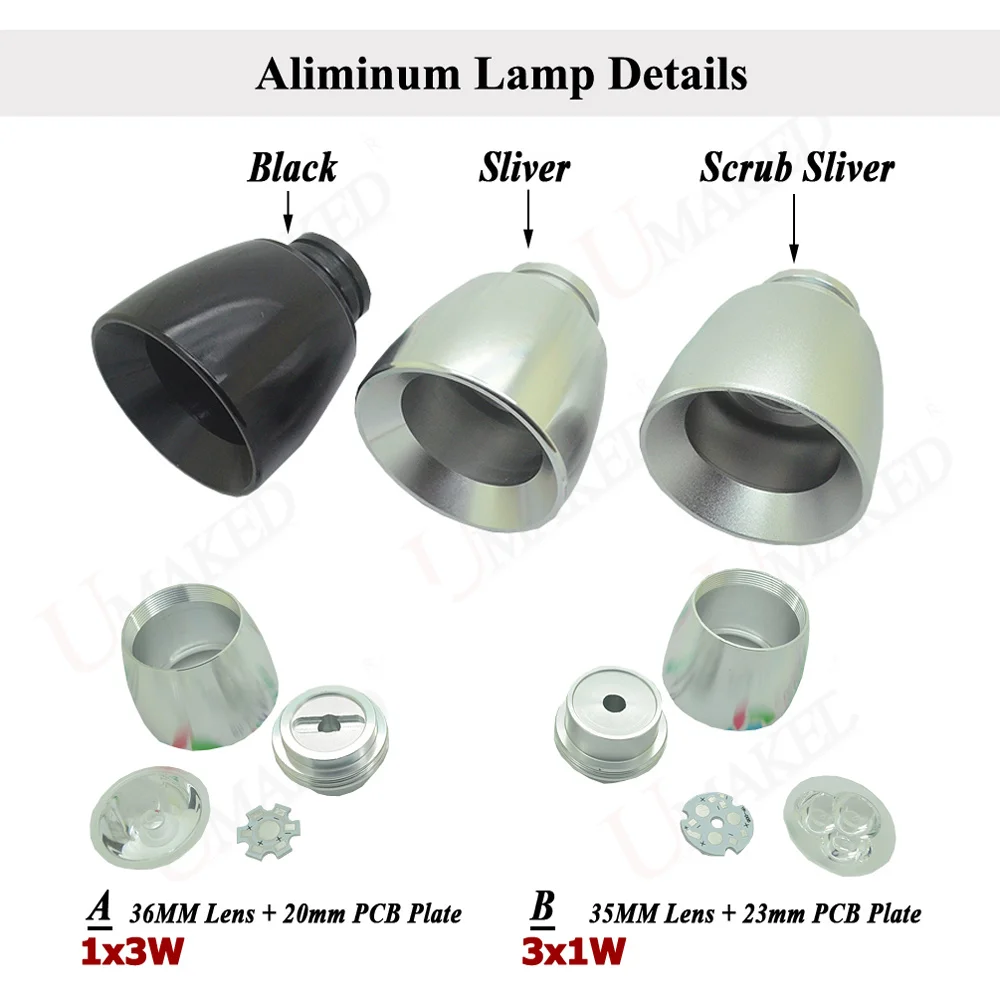 2pcs  1W 3W Dia 50mm LED Alumimun Lamp Heads light mount Base Case Kit Soft Hose Spotlight/Bulb/Mirror Front Lamp