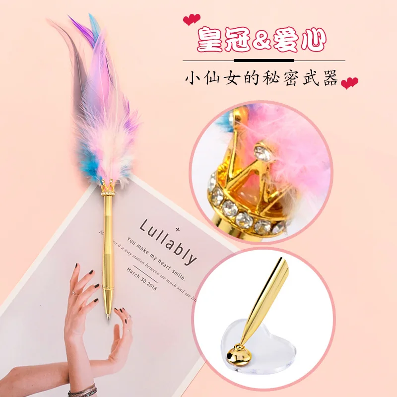 New Gift Pen Feather Quill Pen Ballpoint Pen Student Creative Desk Pen With Pen Holder