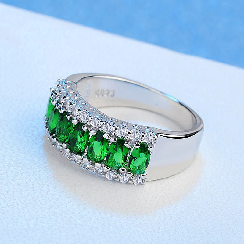 Classic 925 Silver Jewelry Rings with Emerald Ruby Gemstone Fashion Accessories for Women Wedding Promise Party Wholesale Ring