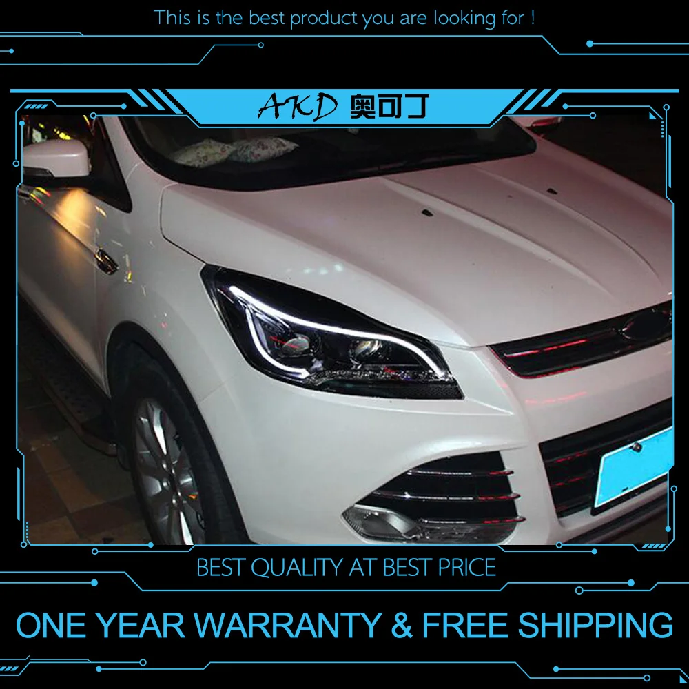 

AKD tuning cars Headlight For Ford Escape KUGA 2013 Headlights LED DRL Running lights Bi-Xenon Beam Fog lights angel eyes Auto