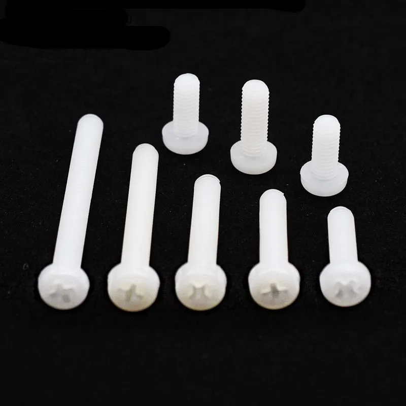 25pcs M2 M2.5 M3 M4 Black White Nylon Plastic Insulating Cross Recessed Phillips Pan Round Head Screw Bolt Diameter 2mm 3mm 4mm