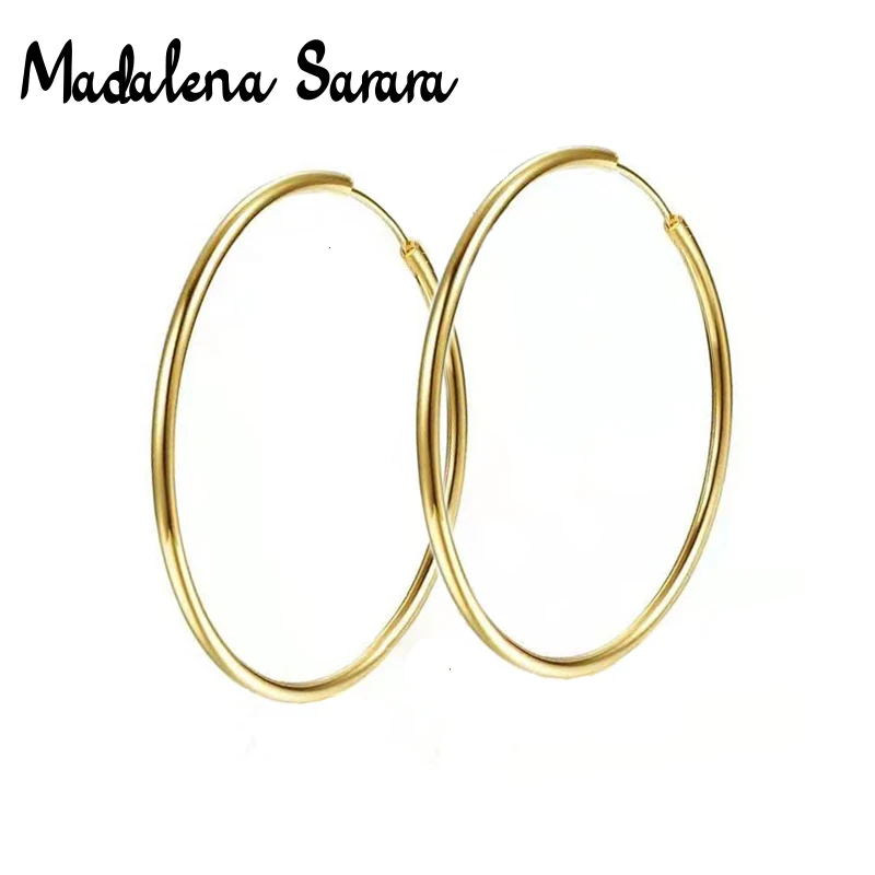 MADALENA SARARA Pure 18k Gold Earrings Simple Circle Dangle Women Earrings Yellow Gold Rose Gold AU750 Made 22mm/28mm/50mm