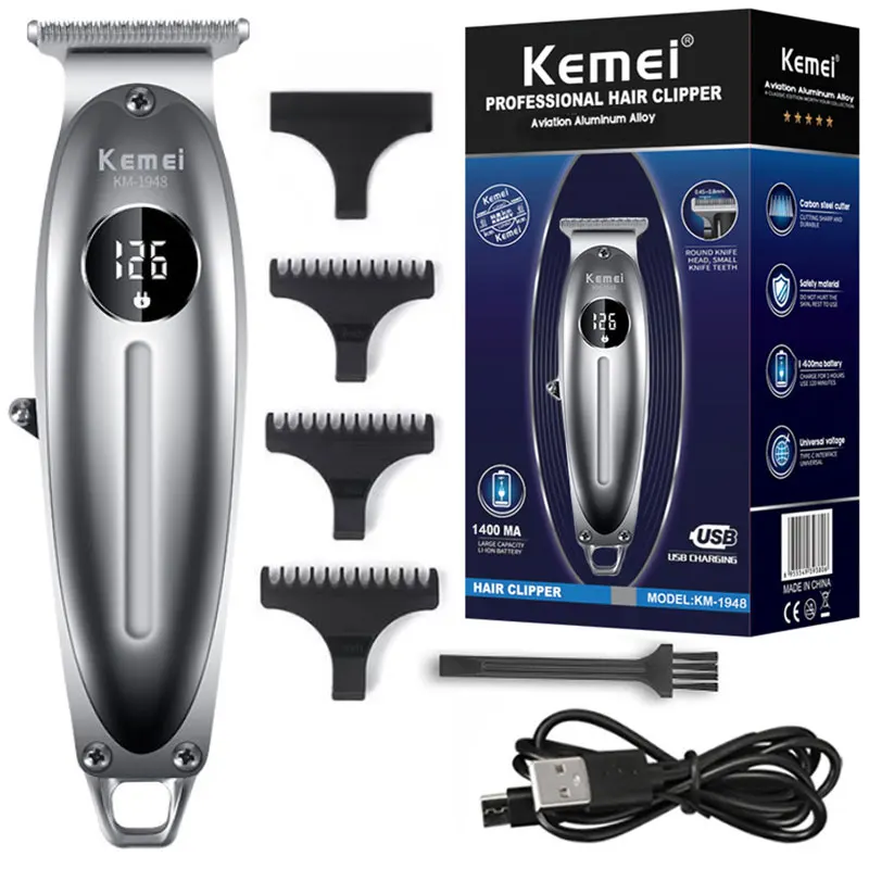 Kemei 1948 LCD Display All Metal Hair Trimmer Professional Electric Beard Clipper Grooming Edge Hair Cut Machine Rechargeable