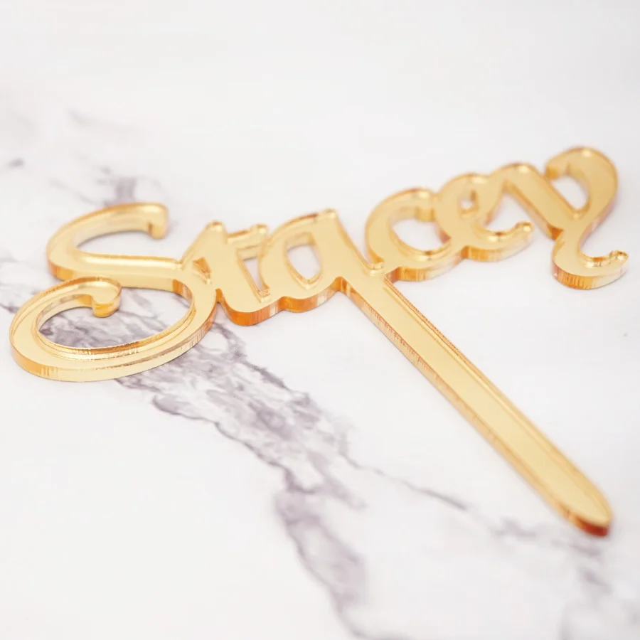 One Piece 8cm height Personalized Custom Name Desk Top Ornament Acrylic Mirror Baby Shower Cake Topper Party Favors Guest Gift