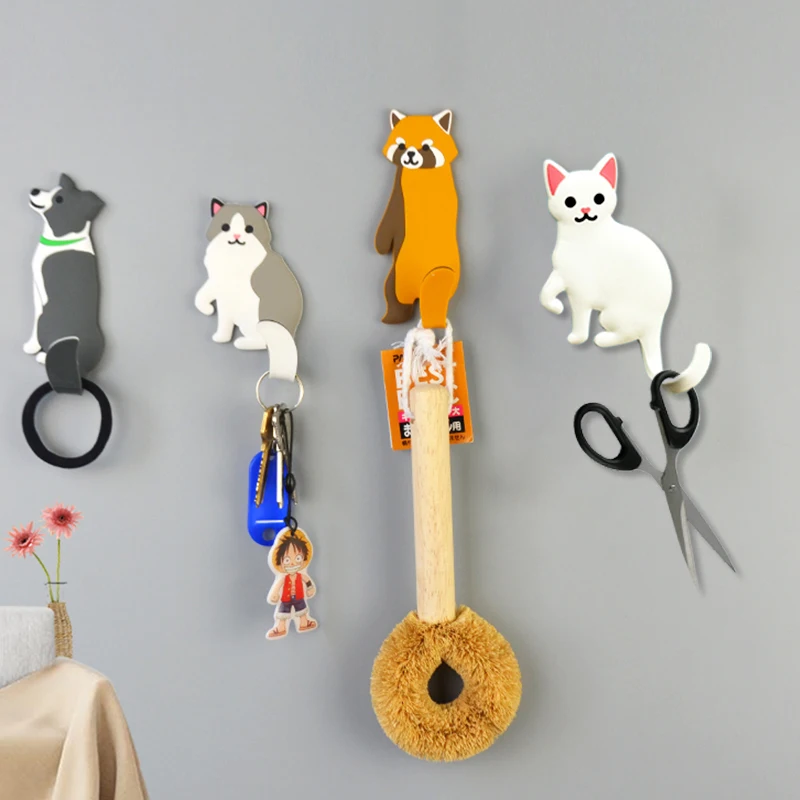 Cartoon Animal Wall Decorative Hook, Cat, Dog, Bird, Bear, Raccoon, Whiteboard Sticker, Refrigerator Kids Gifts, Home Decoration