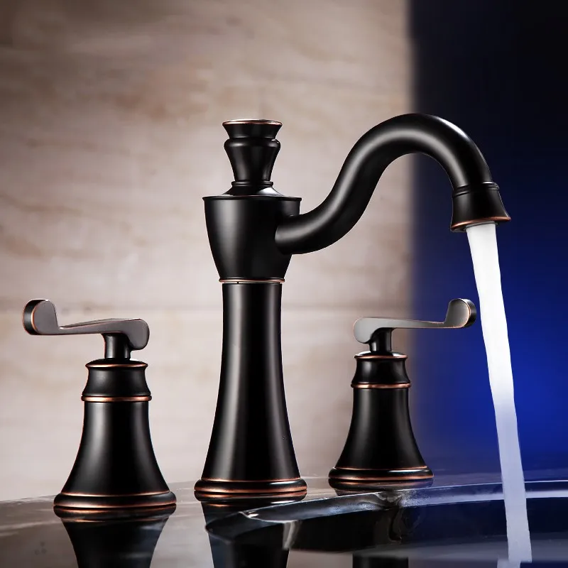 

Top quality Oil Rubbed Bronze brass bathroom sink faucet three holes two handles cold hot water basin mixer faucet tap