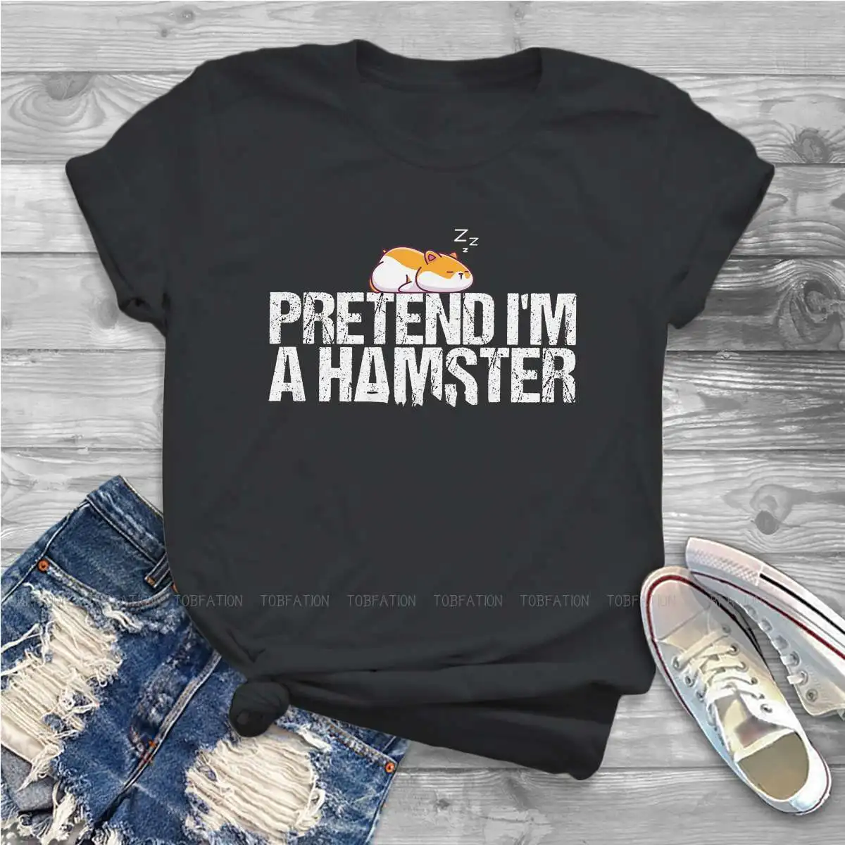 Pretend  Gift Funny Women Tshirts Kawaii Hamster Tiny Animal Gothic Vintage Female Clothing Oversized Cotton Graphic Clothes