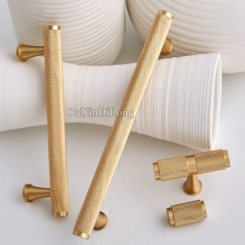 2PCS Solid Brass European Knurled Furniture Handles Drawer Pulls Cupboard Wardrobe Shoe Kitchen TV Cabinet Pulls Handles & Knobs