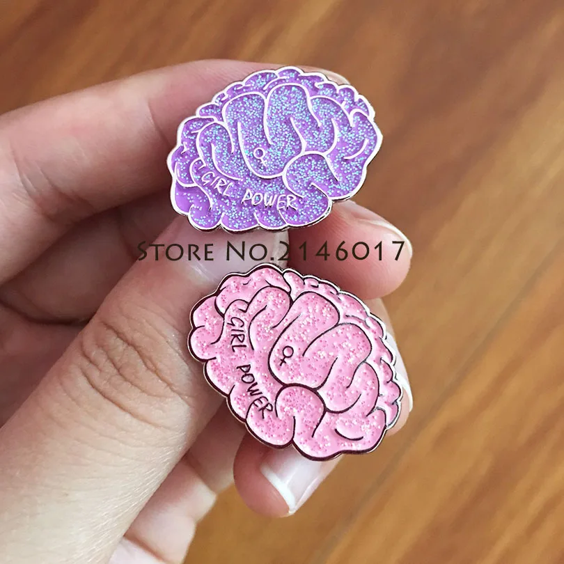 

50pcs Motivational Collar Brooch Pink Feminist Pins Brooches Glitter Brain Badge Empowering Women Girl Power Enamel Lapel Pin