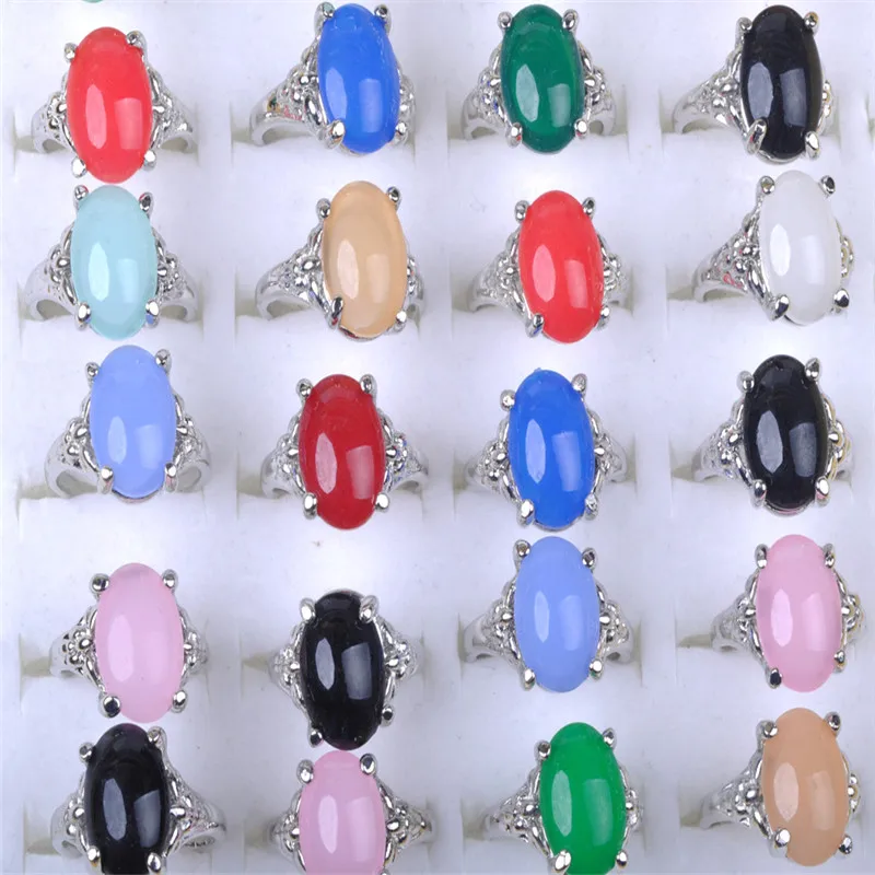 20Pcs Natural Stone Rings Engagement Birthstone Royal Wedding Band Rings for Women Bridal Accessories