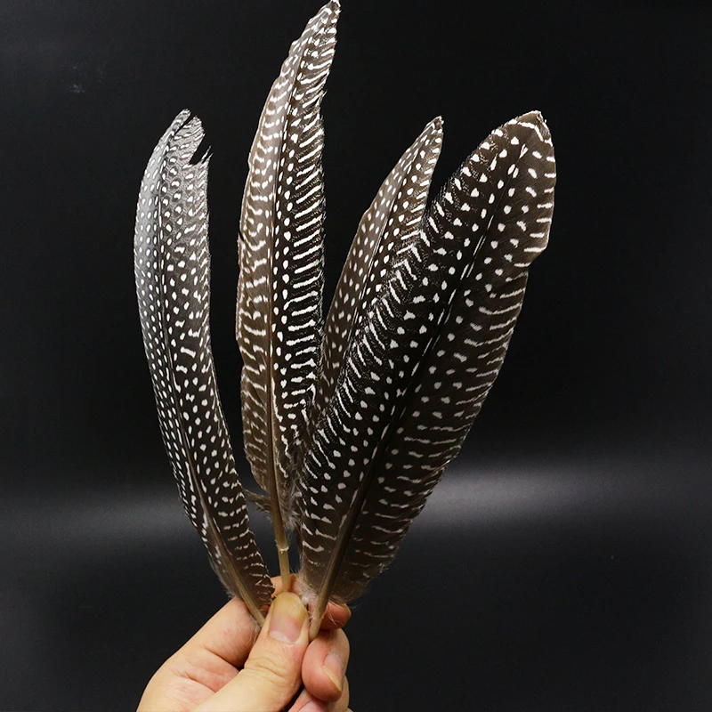 Persuader selected 8pcs genuine guinea hen plume 15-20cm black white dot wing feather classic winging fly tying materials