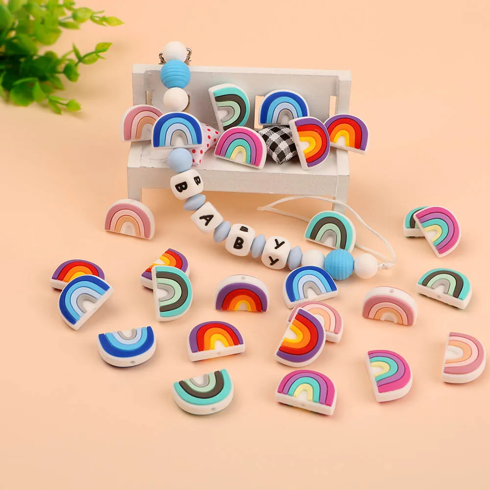 10Pcs Rainbow Baby Silicone Beads Food Grade Silicone Teether For Teeth DIY Pacifier Chain Accessories Baby Toys