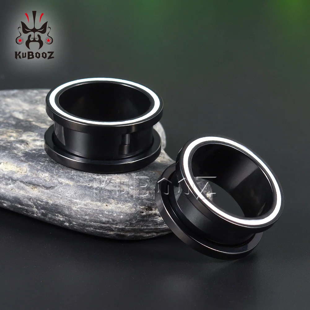 KUBOOZ zatyczki do uszu tunele do przekłuwania koło pasowe ze stali nierdzewnej biała linia przedłużacze śrubowe nosze moda biżuteria do ciała kolczyk 2 szt. — zdjęcie 6