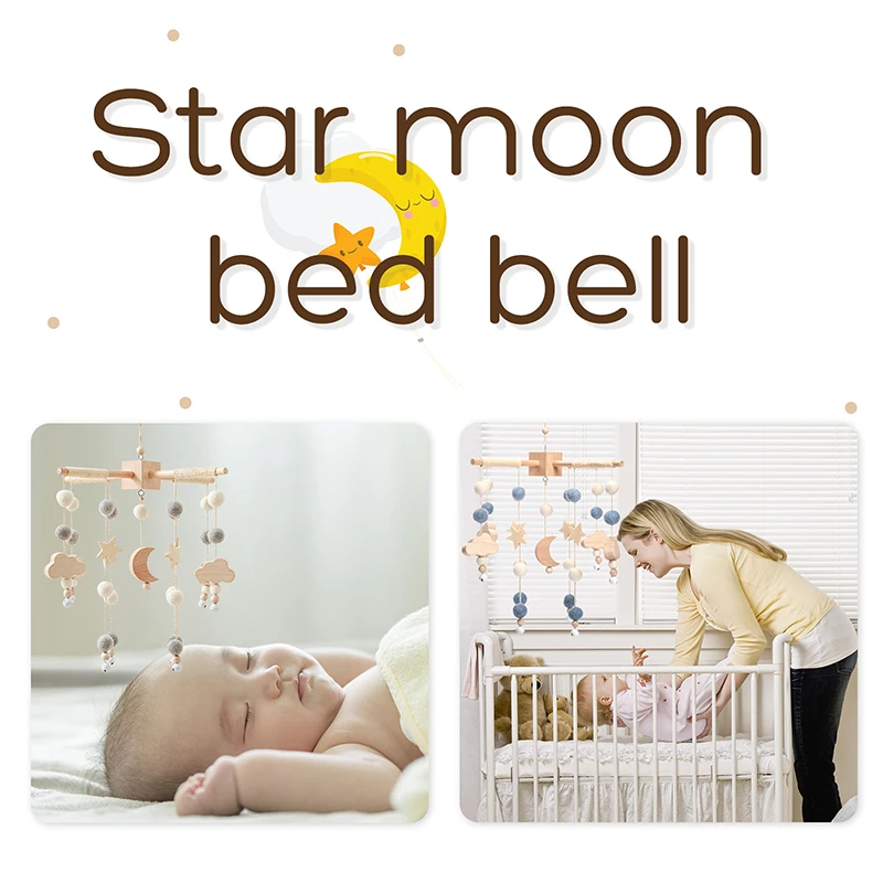 Baby Toy Wooden Mobiles Bed Bell Moon Clouds Rattle For Newborn Developing Diy Accessories Crib Holder Arm Brackets Gifts Rattle