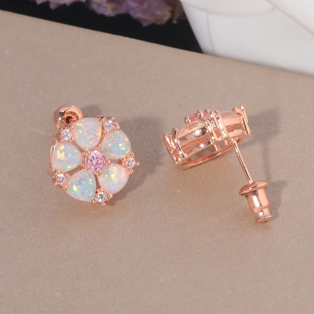 CiNily Rose Gold Fire Opal Plated for Girls Exquisite Zircon Flower Stud Earrings for girls Jewelry