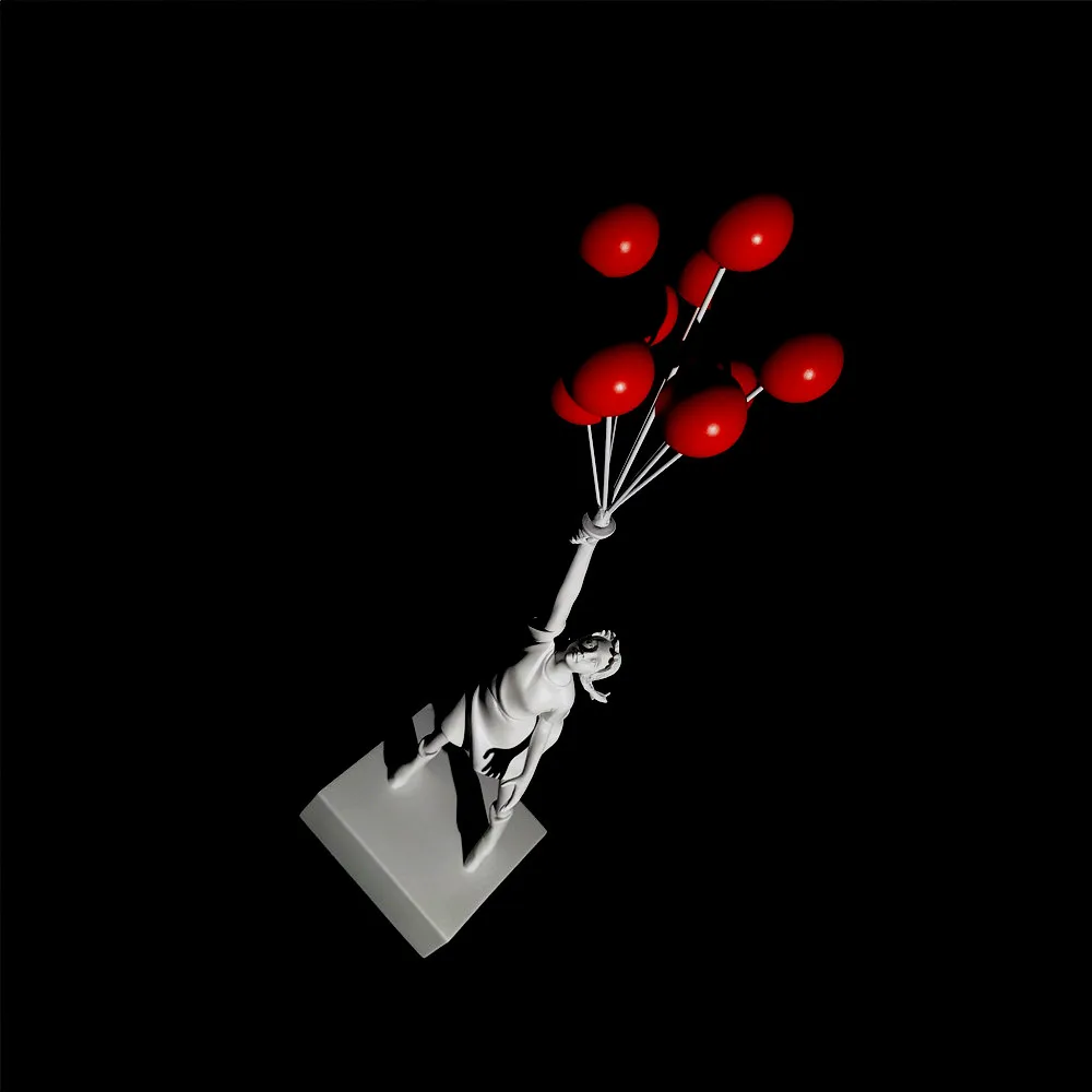 Imagem -03 - Garota Moderna de Balões Voadores Estátuas Banksy Balão Garota Arte Escultura Artesanato em Resina Decoração do Lar Balão Vermelho 56cm