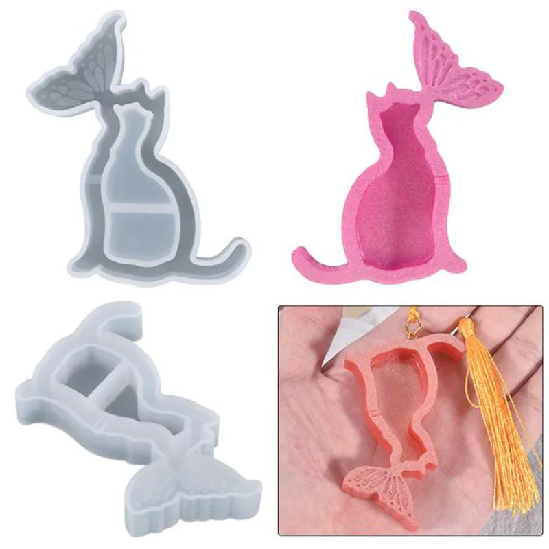 

Cat Fish Tail Mermaid Pendant Quicksand Jewelry Epoxy Resin Molds Silicone Mold Key Chain Charm Craft Pendant Tools